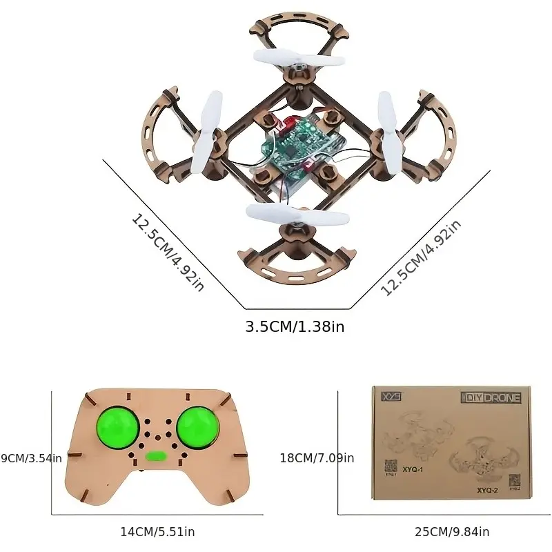 DIY Mini Wooden Drone Kit, Remote Control Assembly Set, School Science Experiment Kit, Ideal Gift for Beginners, RC Drone