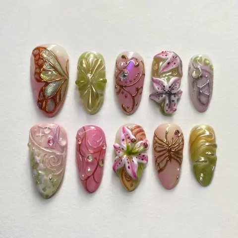 3D Cat Eye Shimmer Star Pearl Butterfly Dream Lily Nails, Almond Fake Nails, Elegant Rhinestone Decorated, Detachable Fashion European Style, 30 Pieces, Almond Shape, Single Item, Nail Art Supplies
