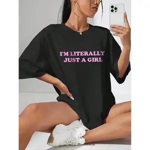 Women's Slogan Print Round Neck Graphic Tee, Vintage Trendy Style Casual Drop Shoulder Half Sleeve T-shirt For Daily Wear, Ladies Summer Clothes, Graphic Tees Women, Clothing, Tshirt