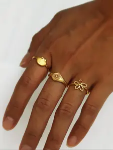 Fashion Shell Flower Decorated Ring Set, Dainty Stacking Rings, Stackable Rings, Elegant Jewelry for Party, Daily Clothing Decor, Trendy All-match & Exquisite Jewelry for Birthday Gift