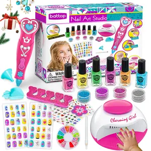 Kids Nail Polish Set for Girls, Nail Art Kits with Nail Dryer & Glitter Pen, Quick Dry & Peel Off & Non-Toxic Nail Polish, Christmas Birthday Valentines Day  Gifts for Girls Ages 6 7 8 9 10 11 12