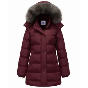 Women's Winter Thicken Coats Warm Snow Jacket with Removable Fur Hood Fashions Long Puffer Jacket