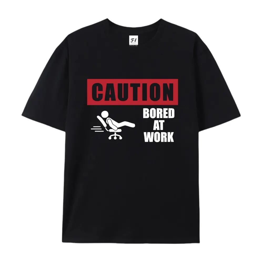 100% cotton short-sleeve shirt，Unisex Oversized Caution Bored At Work Printed Craft T-Shirt, Funny Office Warning Soft Cotton Drop Shoulder Top, Casual Work Humor Tee, summervibes, Juneteenth 2026, Independence Day, Back to School