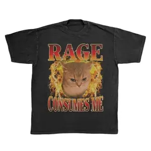Angry Cat Fire Shirt  Rage Consumes Me Chaotic Tee  Ironic Cat Meme  Sarcastic Gothic Tee  Grumpy Cat Graphic Tee  Edgy Cat Lover Gift Menswear