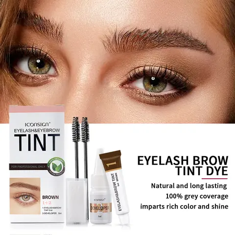 ICONSIGN 7ml Coffee-Infused Brows/Lashes Tinting Dye Kit - Normal Formula, 4-Week Long-Lasting, Beginner-Safe Home DIY Makeup Set, Black & Cream Colors, 24-Month Shelf Life, Contains Neither Harmful Additives, W/Filter Shaper & Tinting Gel