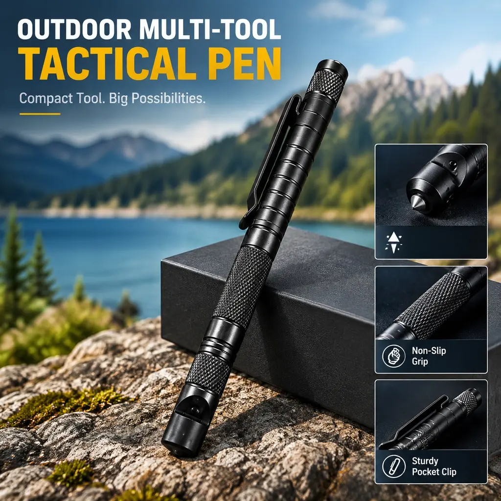 Portable Outdoor Multi Tool Pen with Pocket Clip, Non-slip Handheld Utility Pen for Camping Hiking Travel