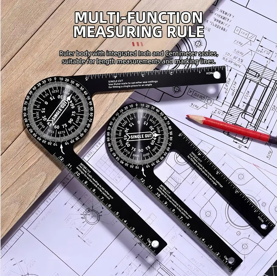 Aluminum Bevel Saw Protractor - Precision Laser Engraved Scale Woodworking Tool, Rugged Construction, Rust-Proof, User-Friendly Operation Mechanism, Quick Transfer for Bevel Saws, Ideal for Diy Projects, Baseboard Installation, Carpenters, Builders