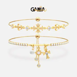 GANIA Double Layered Bracelets for Women Snowflake Cross Adjustable Sparkle，Set Meaningful Christian Symbol Hypoallergenic Gift for Valentine's Day gift  Valentine Wedding Birthday - Charms