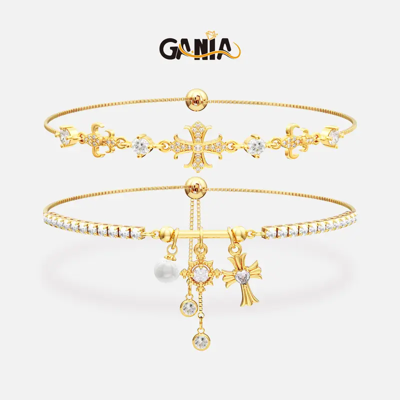 GANIA Double Layered Snowflake Cross Bracelet – Adjustable Layered Design for Women, Christian Symbol Jewelry, Gift for Valentine's Day, Wedding, Birthday, Anniversary, Daily Wear, Gift for Girlfriend, Wife, Mom