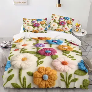 3-Piece Floral Print Bedding Set (1 Fitted Sheet + 2 Pillowcases), Soft Comfortable Bedroom Decor, Decorative Bedsheet Sets, Soft Bedding Sets, Suitable for Dorms & Guest Rooms