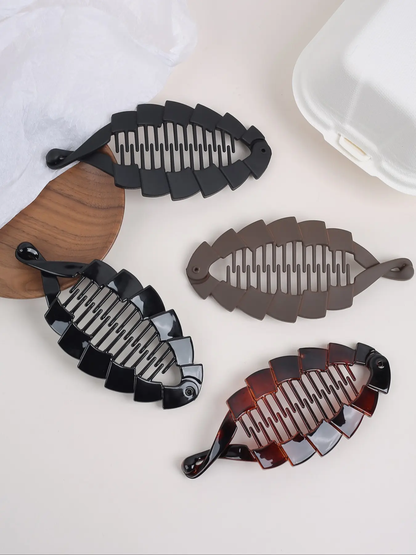 4pcs Autumn Winter Elegant Banana Hair Clips, Large Tail Vertical Clips for High Ponytail, Shiny Matte Design, Stylish Back Headpiece