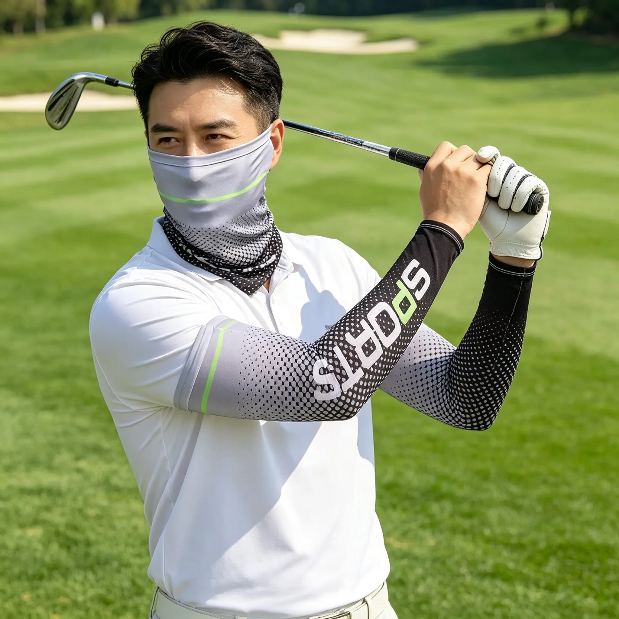 Cooling Arm Sleeves & Neck Gaiter Set Ice Silk Arm Cover Breathable Face Mask for Motorcycle Cycling Fishing Outdoor Sports Men Women