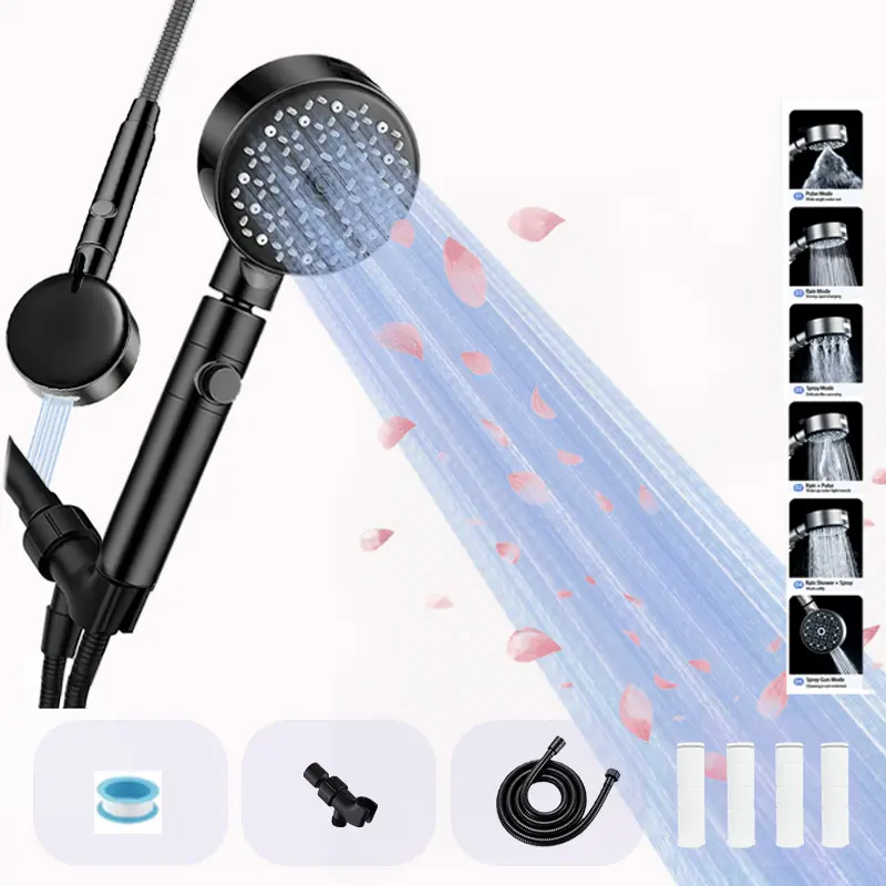 High Pressure Shower Head 6-Mode Adjustable, 360° Swivel Handheld Shower Head with Filter, Hose and Bracket Included