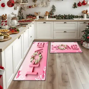 Pink flower decoration home holiday decoration painting polyester fiber soft floor mat, kitchen floor mat set, washable household kitchen door mat, bathroom door mat, bathroom floor mat, bathroom absorbent floor mat