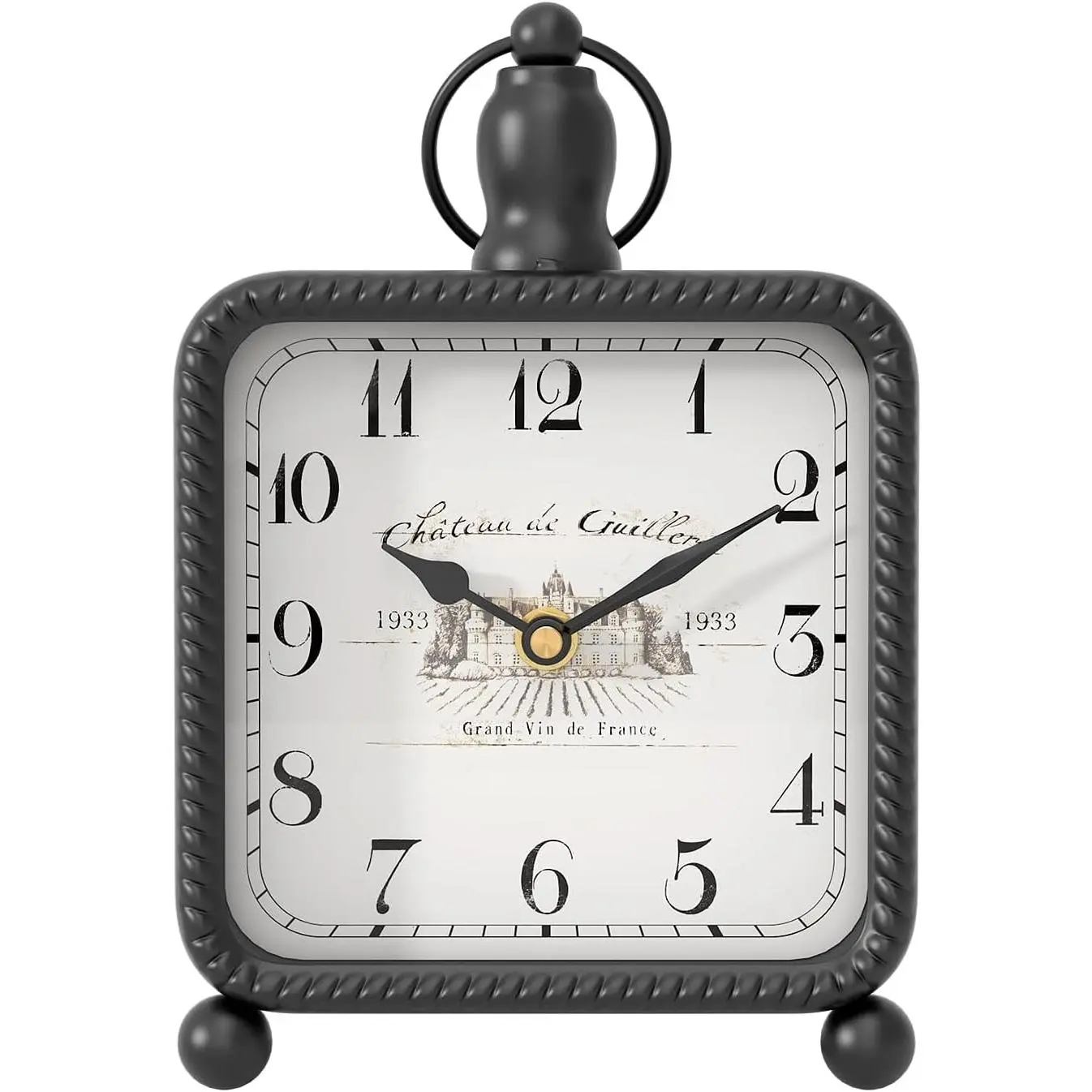 Vintage Black Table Clock on Stand French Rustic Style Mantel Clock for Farmhouse Living Room Bedroom Bedside Desk Shelf Decor Gift (8.5" H x 5.5" W)