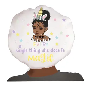 Coco Diamond Beauty Custom Satin Hair Bonnet for Women, Men and Kids Sleep-Magical Unicorn