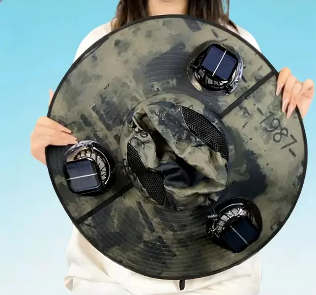 Three fan outdoor solar rechargeable sun hat, sun protection, UV protection, 360 degree sweeping, outdoor work, hiking, sports games, surroundings