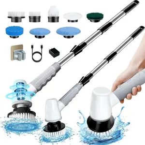 Electric Spin Scrubber Bathroom Scrubber-Cordless Shower Scrubber with Adjustable Handle, 2 Speeds, Bathroom Scrubber with 8 Replaceable Brush Heads, Power Scrubber For Bathroom, Bathtub Cleaning