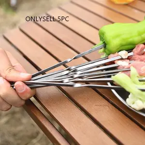 T55-40 Flat BBQ Skewers Set of 5, 40cm Outdoor Pure Titanium Barbecue Sticks, Portable Home Grilling Tools, Camping BBQ Accessories