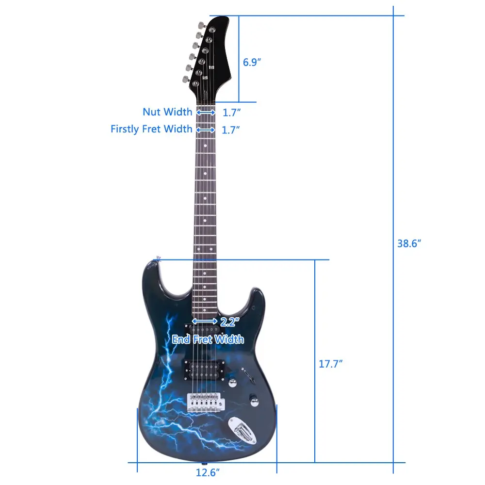 Beginner 6-String Lightning-Style Electric Guitar Kit with Tuning Pegs, Power Cord, Strap, Carry Bag, Plectrums (Black, Dark Blue), Guitar Tuning Pegs