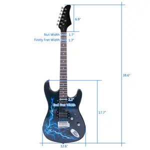 6-String Lightning-Style Electric Guitar Beginner Kit, Including Guitar Tuning Pegs, Power Cord, Strap, Carry Bag, and Plectrums (Black & Dark Blue)