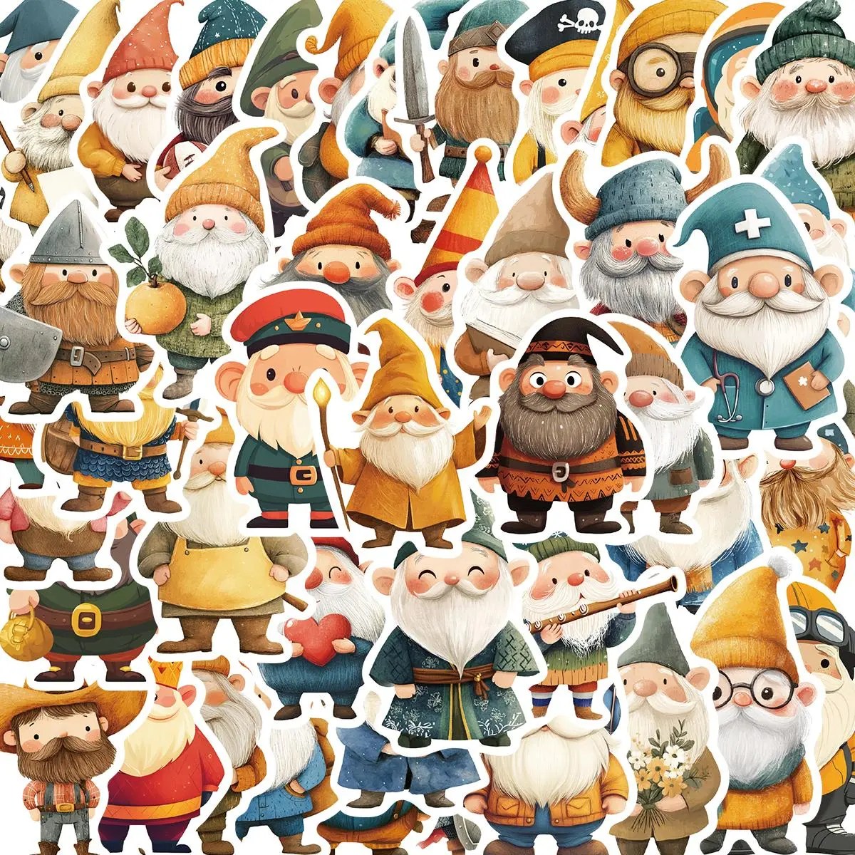 Gnome Pattern Sticker, 50pcs/set Self Adhesive Decorative Stickers, DIY Art Stickers, DIY Decals for Water Bottle, Calendar, Card, Scrapbooking, Laptop, Phone