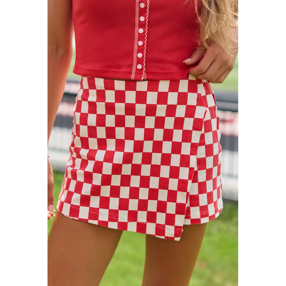 My Favorite Stretchy Red Checkered Skort