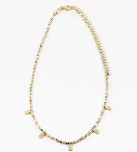 Tiny Beaded Rectangle Necklace
