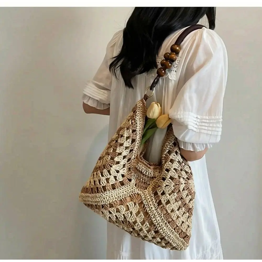 Handmade Woven Paper Rope Crochet Shoulder Bag - New, Fashionable, Lightweight, Functional Sports & Outdoor Beach Accessory with Woven Texture, Versatile for Vacation Style, Shoulder Wear
