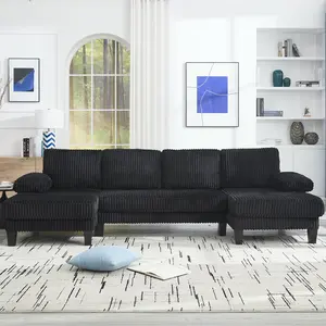 Niccae 114" Cloud Couch Modular Sectional Sofa Convertible U-Shaped Couches with Double Chaise Lounge Corduroy Upholstery Sofas Double Cushions Deep Seat Sleeper Couchs for Living Room