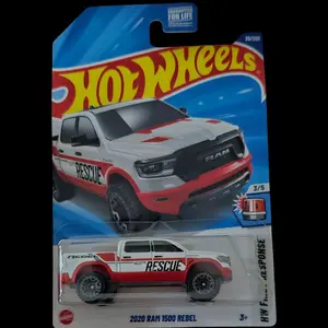 Hot Wheels 2020 Ram 1500 Rebel #39 White RESCUE B-Case 3/5 with Red Wheels and White Body