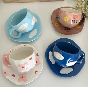 Hand-Crafted Ceramic Coffee Mug and Saucer Sets