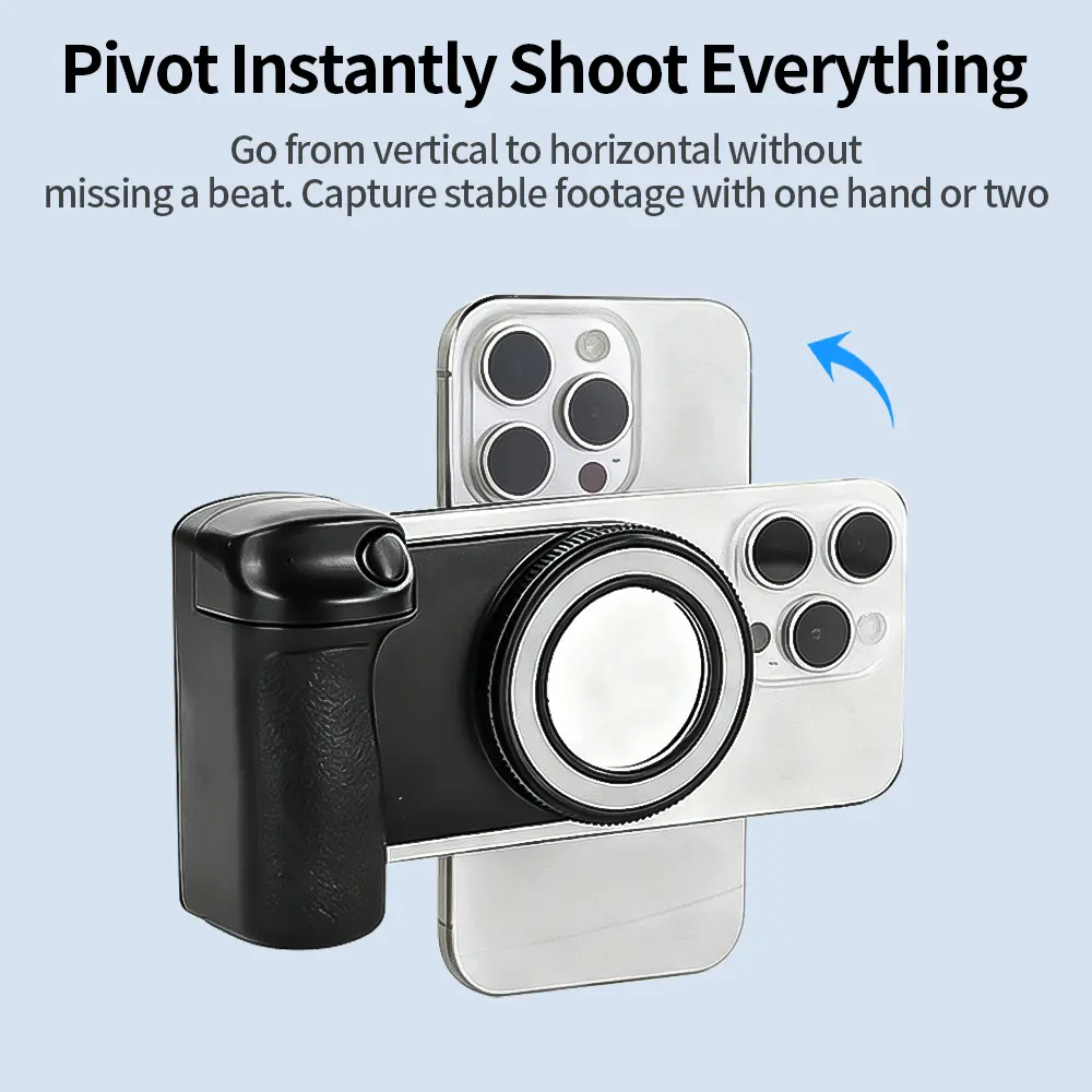 3-in-1 Magnetic MagSafe Smartphone Grip - Polycarbonate Bluetooth Remote Control, Adjustable Temperature Brilliant Light, 1-Hand Steady Operation for Selfies/Shorts, Universal Mobile Cellphone Accessories with Manufacturer Warranty