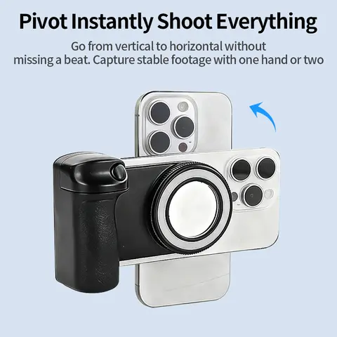 Magnetic MagSafe Compatible 3-in-1 Snapon Cellphone Grip Handle Selfie Accessory - Plastic (Polycarbonate/ABS+PC) BBC-9, 750mAh Batteries, Cordless Bluetooth Remote, Adjustable Temp Brilliant Light, 1-Hand Stability, Multi-OS Fit, Built-In Grip, Warranty