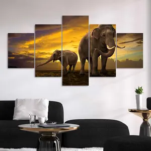 Elephant Pattern Animal Print Canvas Unframed Painting, 5 Counts/set Modern Art Poster, Wall Art Decor for Home Living Room Bedroom Office, Art Work For Wall Decor, Ornaments