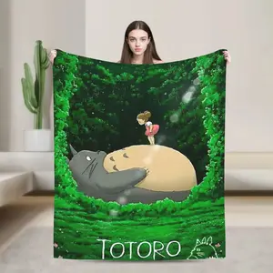 Cute T-Totoros Blanket Warm Cozy Fluffy  Throw Blankets for Bed Forest Cozy Anime Throw Blanket for Couch Bed