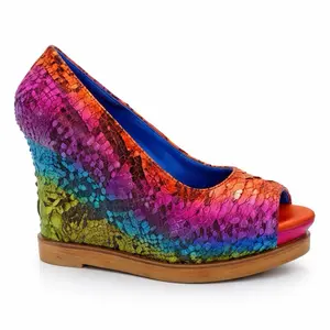 Altura Sie7e Ilusion Wedge - Colorful Snake Print Peep Toe Wedges with Wooden Heel Summer