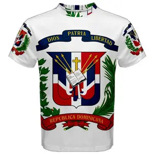 SUBLIMATION HEAT PRINTED, DOMINICAN REPUBLIC COAT OF ARMS, FLAG COLORS MEN T-SHIRTS & FREE MASK Menswear Top Day