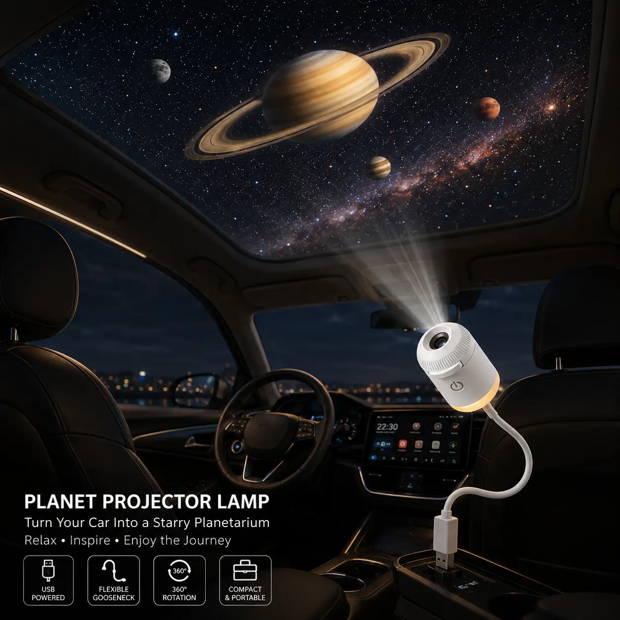 Car Ambient Light Projector 2-in-1 Starry Sky Projector Night Light USB Projector Night Light for Bedroom Hallway Ceiling Outdoor Decor (1 Light+3 Pcs)