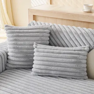 Double-Sided Plush Pillow – Imitation Rabbit Fur with Large Stripes, Minimalist Sofa Cushion for Living Room, Warm Hand Rest & Bed Backrest, Soft Furry Cushion