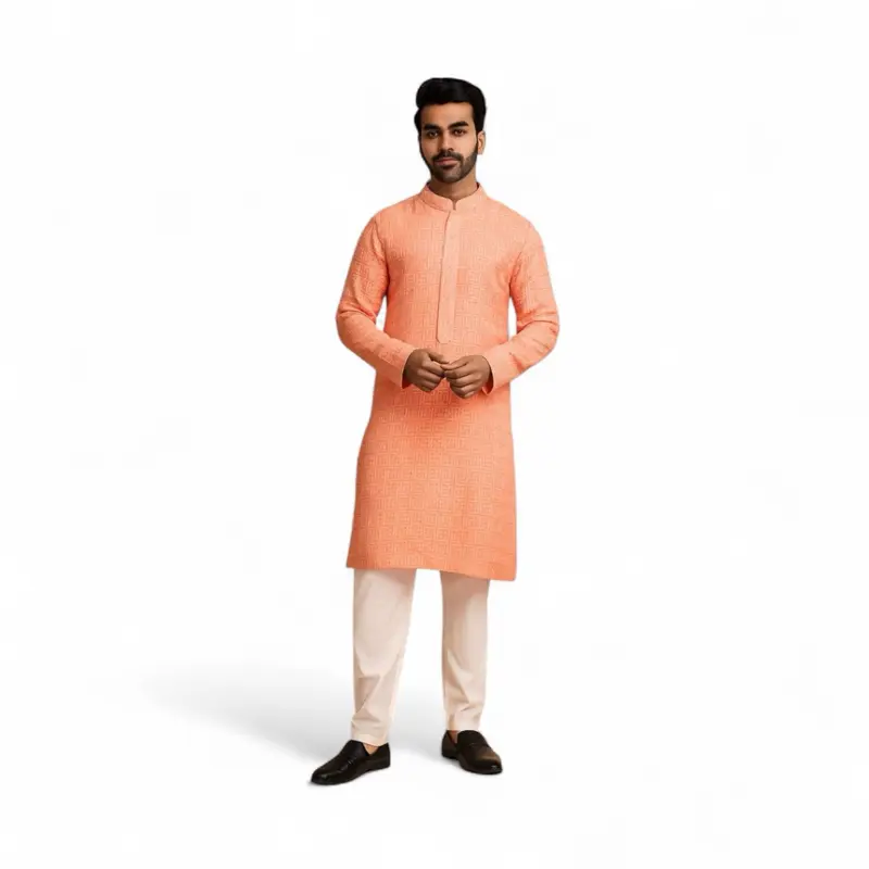Plus Size Men's Chikankari Kurta Set with Sequence Work for Any Occasions Perfect Ethnic Wear Soft Comfortable