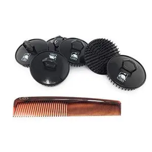 G.B.S Easy to Hold Hair Scalp Shampoo Brush Scrubber and Tortoise Dressing Comb, Black, Pack of 6