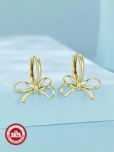 S925 Sterling Silver Simple Temperament Bow Design, Fashion Jewelry for Party, Daily Clothing Decor, Trendy All-match & Exquisite Jewelry for Birthday Gift, Elegant Minimalist Earrings