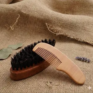 Men Mini Wood Beard Mustache Comb & Brush Antistatic Wood Pocket Travel Size-2PC Gift set