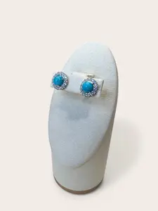 Turquoise Halo Stud Earrings in S925 Sterling Silver