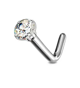 Titanium CZ Nose Ring L Bend