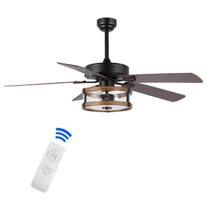 JONATHAN Y Joanna Rustic Industrial Iron/Wood/Seeded Glass Mobile-App/Remote-Controlled LED Ceiling Fan; for Bedroom, Living Room, Kitchen, Office