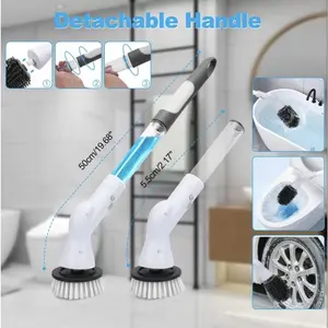 Electric Spin Scrubber, Self Storage Bottle For Soap & Cleaning Liquids Cordless Function High Performance, Detachable Handle, 6 Replaceable Heads, Designed For Bathrooms, Kitchen, Cars, Tiles, Glass & More!
