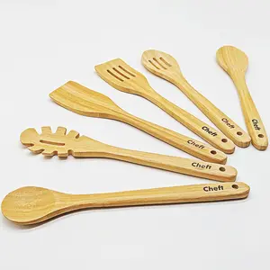 6pc Wooden Kitchen Utensil Set Heavy Duty Bamboo Cooking Tools Durable Versatile for Various Tasks