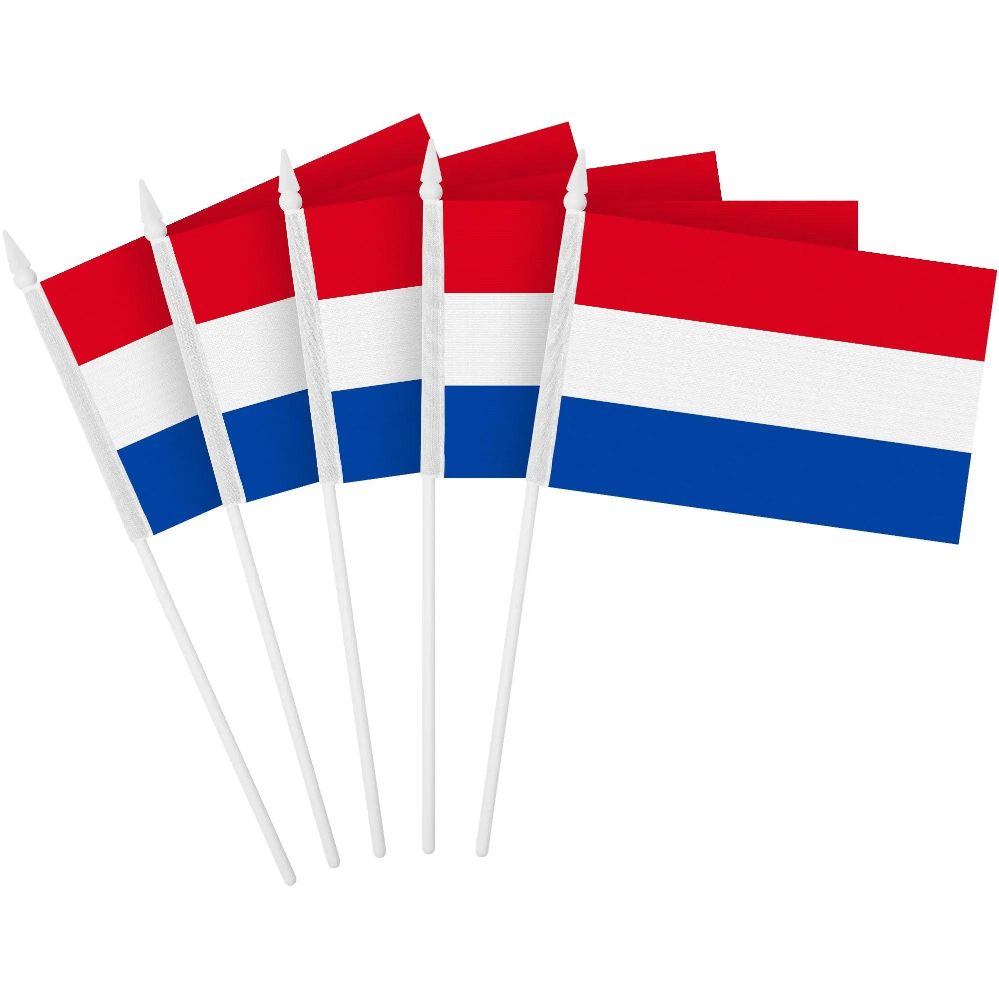 G128 12 Pack Handheld Netherlands Dutch Stick Flags | 4x6 In | Printed 150D Polyester, Country Flag, Solid Plastic Stick, Spear White Tip